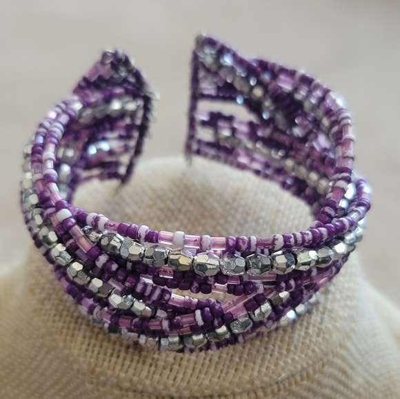3 fashion bracelets. Two silver, one purple - Picture 3 of 8